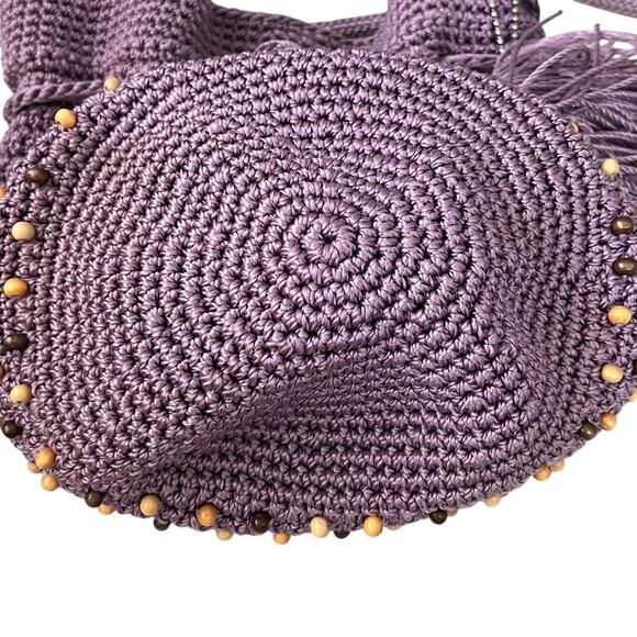 The SAK Back To Bali Beaded Hand Crochet Bucket Bag Crossbody Drawstring Purple - Picture 6 of 11